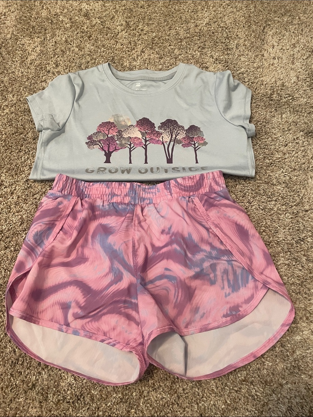 Kid’s 10/12 all in motion Light Gray purple athletic set